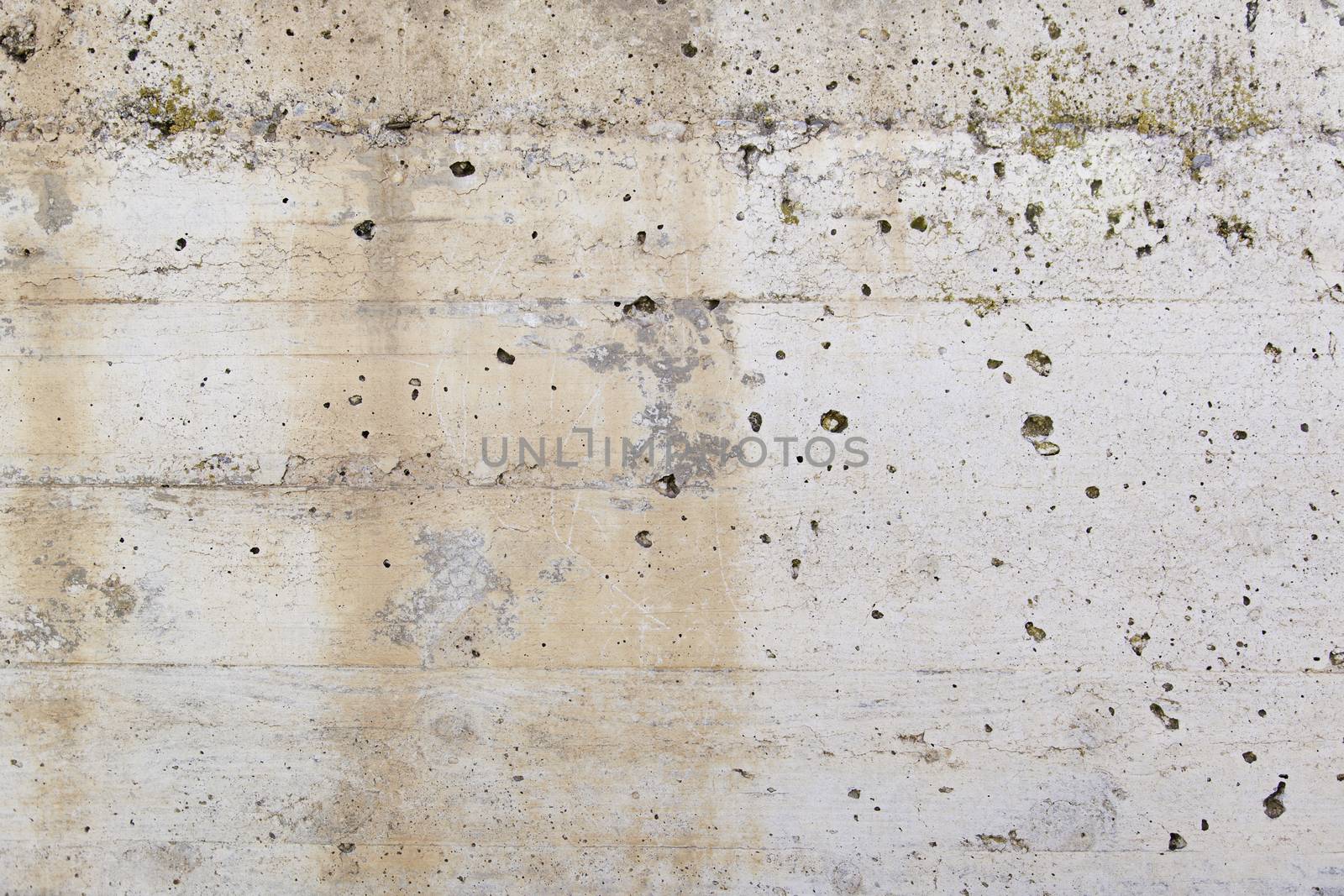 Concrete wall with moisture, detail of erosion and ruin, textured background