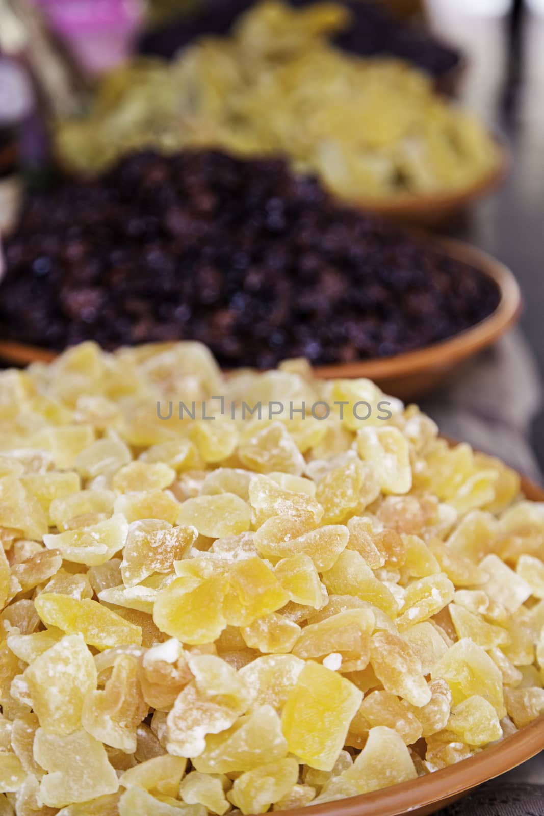 Dried grapefruit, detail of dried fruit with sugar