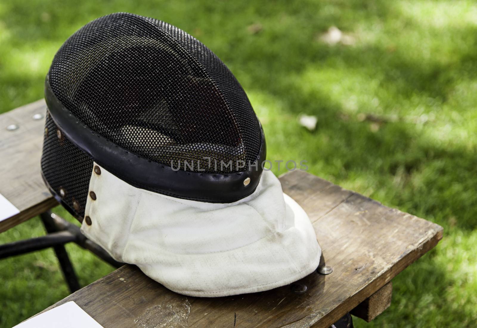 Fencing helmet, protection detail for sport with sword, competition