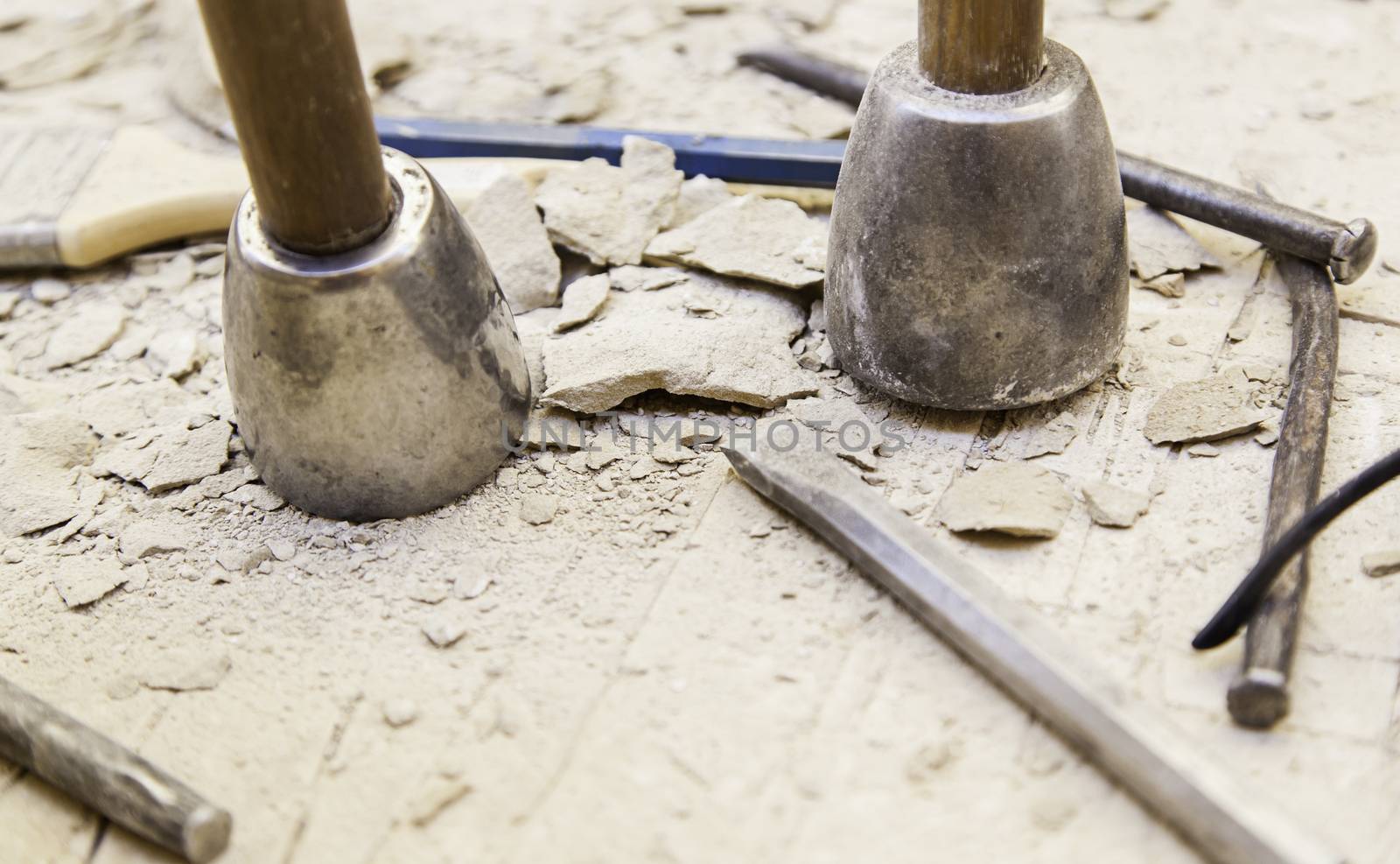 Old tools for stone carving handcrafted, detail of a manual craft