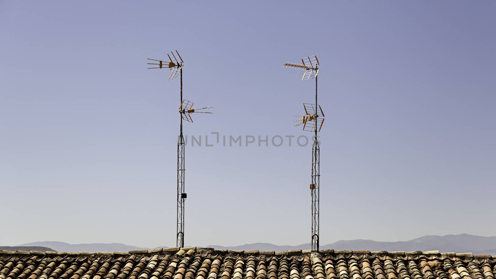 Old antennas to watch analog television, detail of obsolete technology