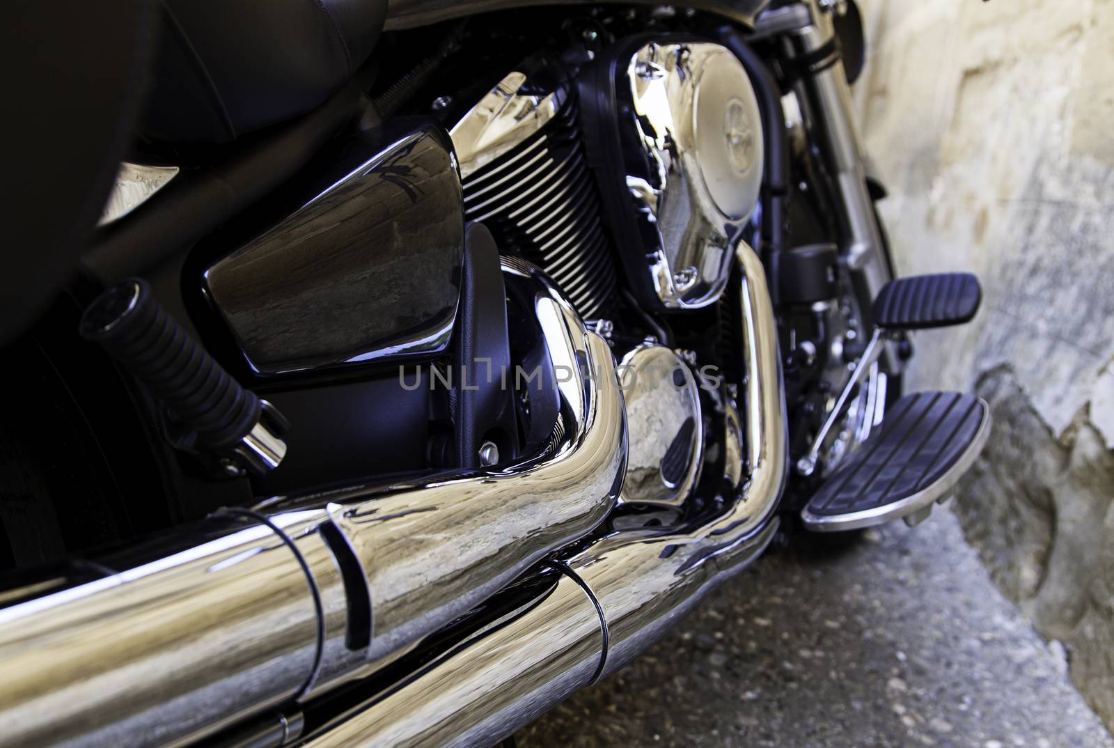 Exhaust pipe and motor motor, detail of a two-wheeled vehicle, power and speed