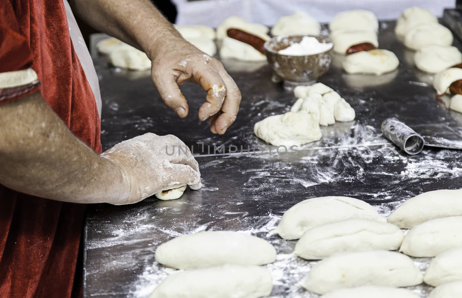 Bread dough, bread making detail, traditional artisan bakery, food and food