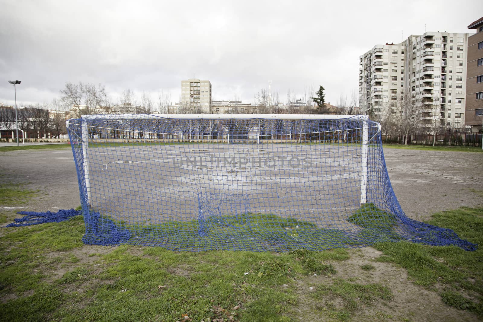 Football field in the city, detailed urban football game, urban sport