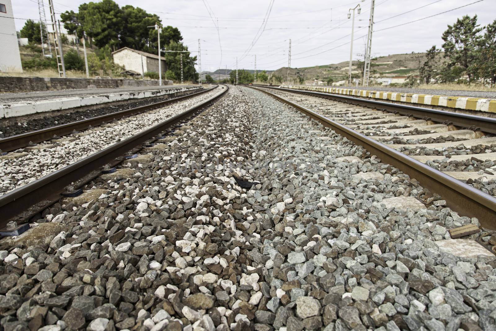 Railroad tracks at a station, detail of a tract for passenger trains