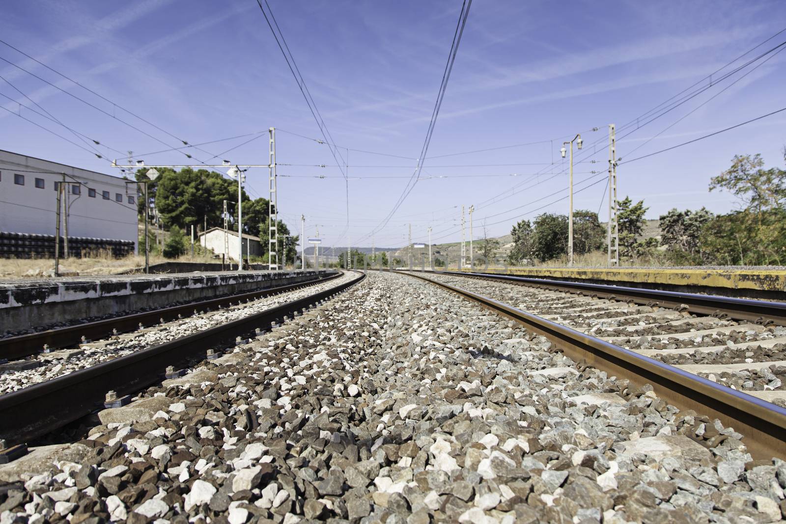 Railroad tracks at a station, detail of a tract for passenger trains