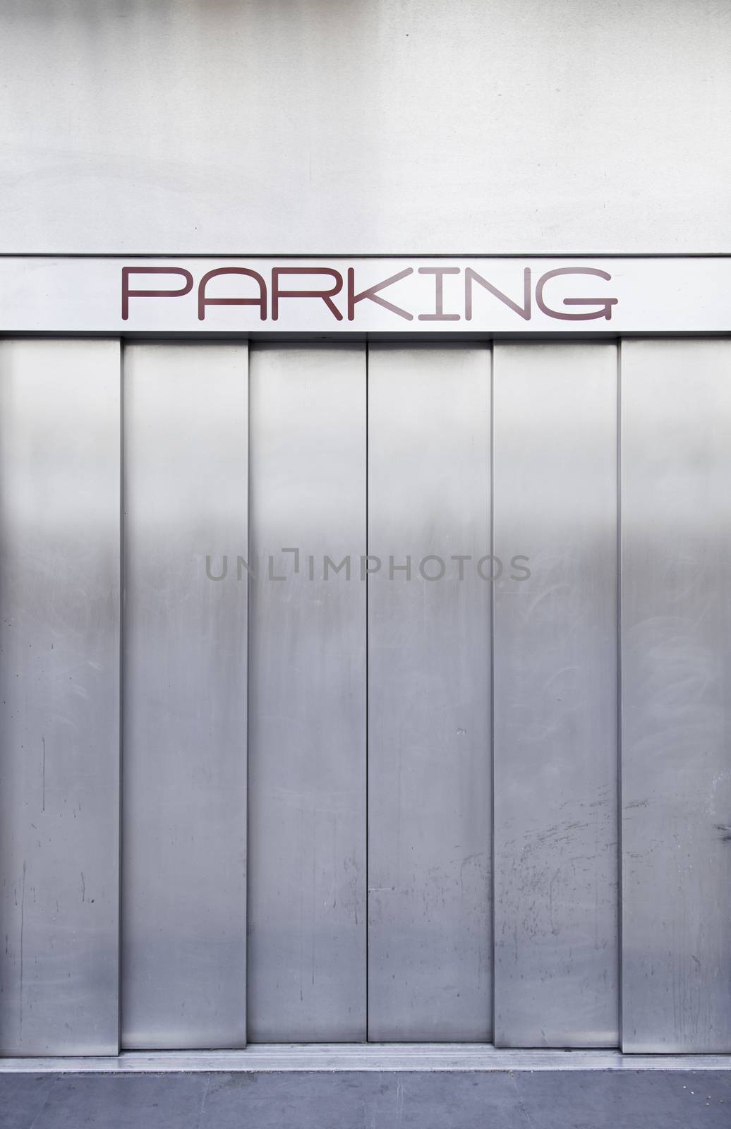 Elevator car, detail of an elevator in a parking lot in the city