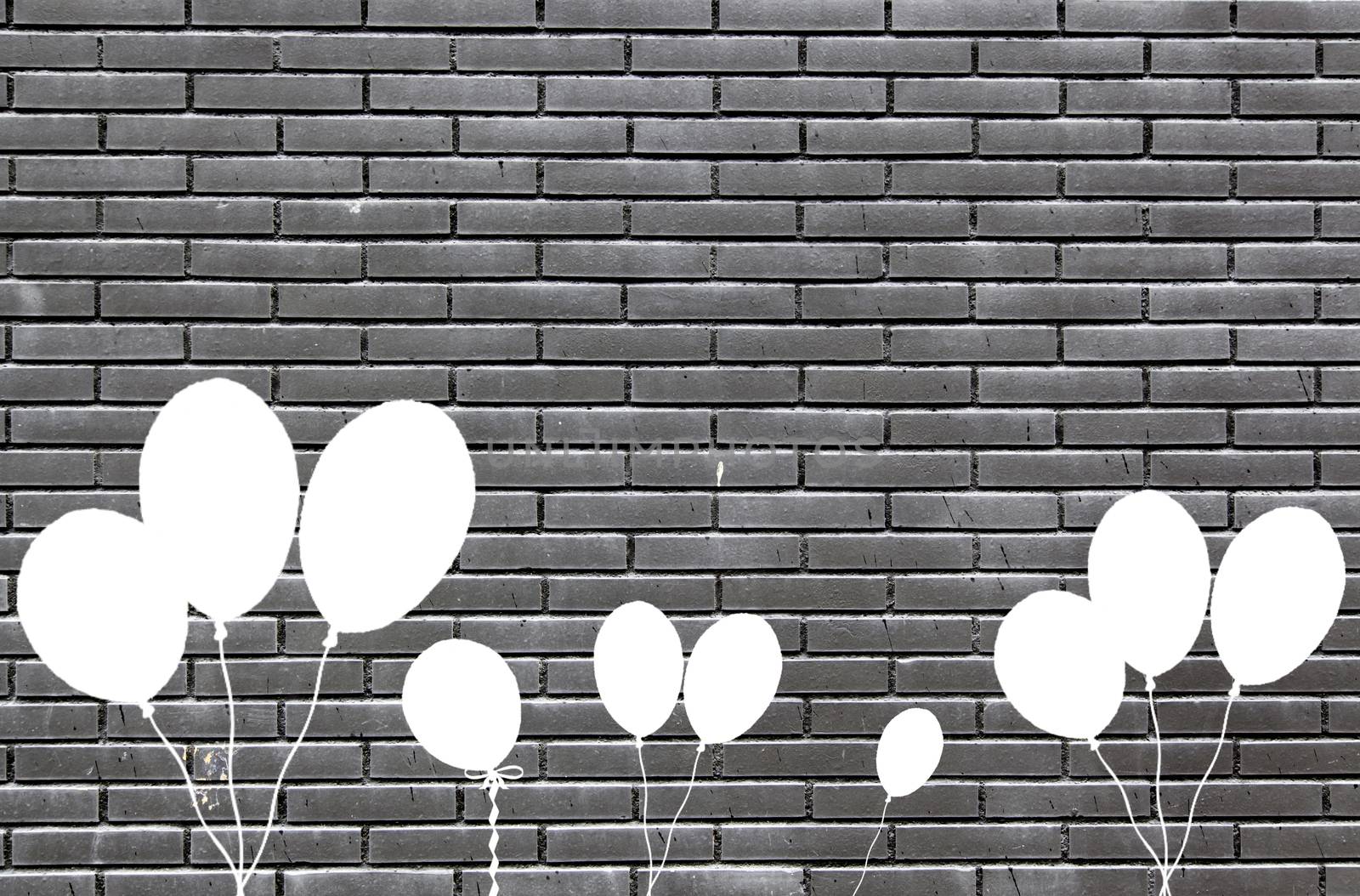 Balloon black bricks, detail drawings on a wall, fantasia