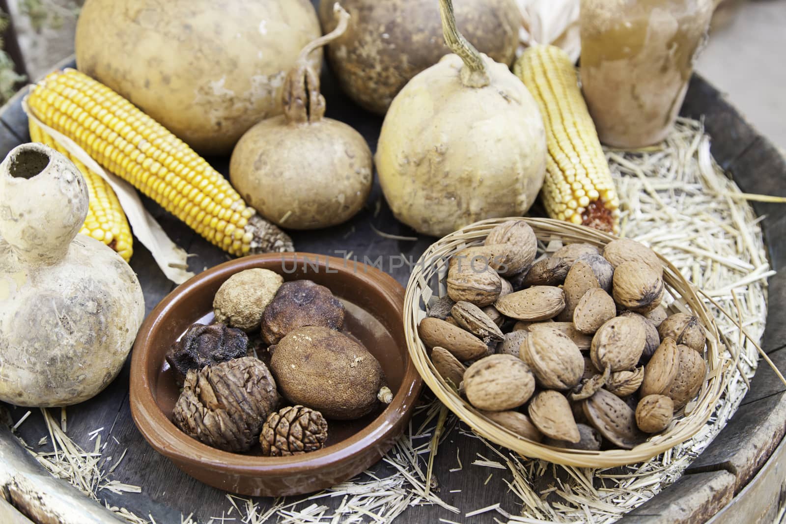 Dried corn and pumpkin, detail dry food