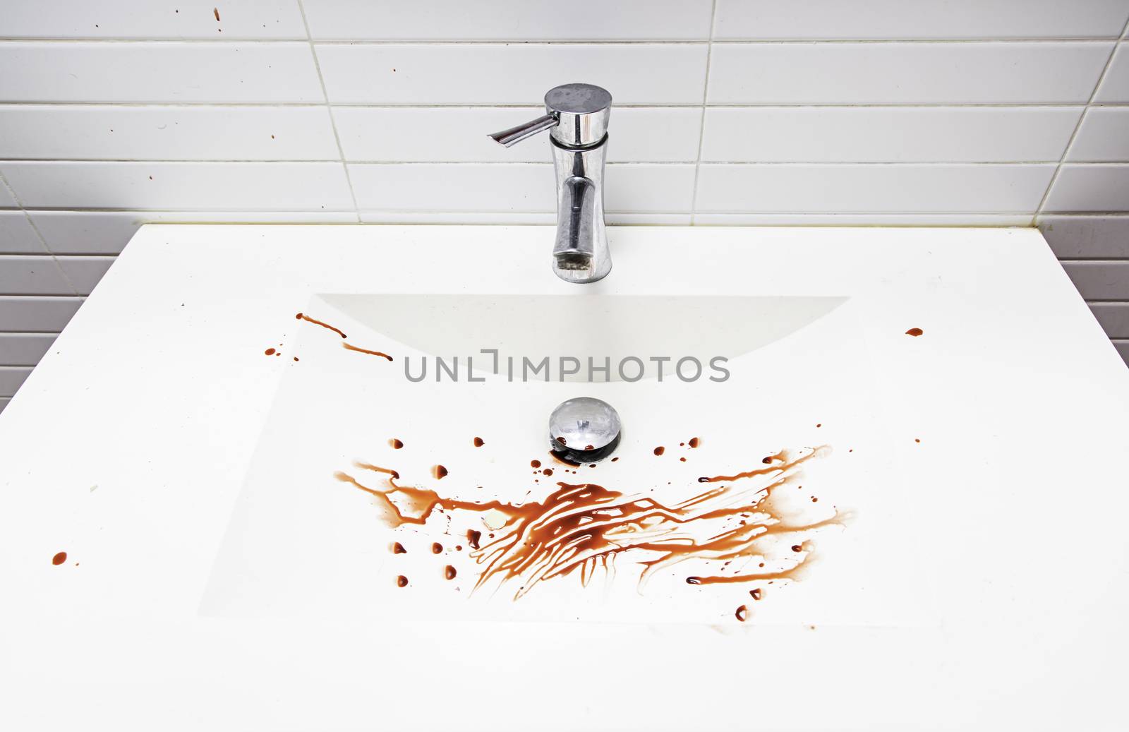 Sink full of blood, human blood, crime and murder