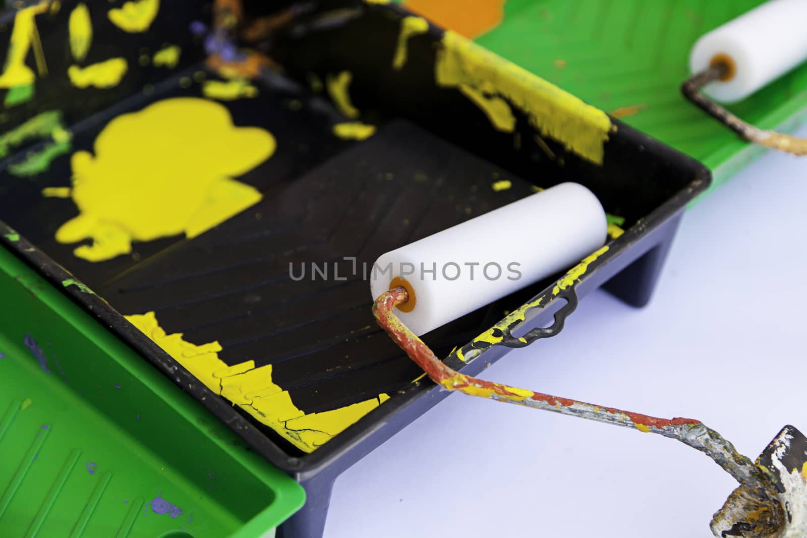 Paint rollers for painting walls and ceilings, detail of decoration and color