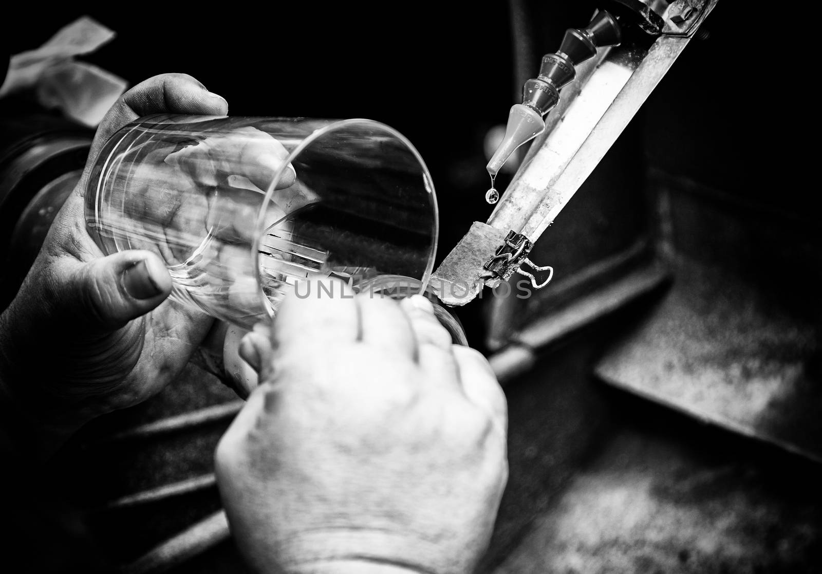 Lathe for glass, detail of tool for working with glass