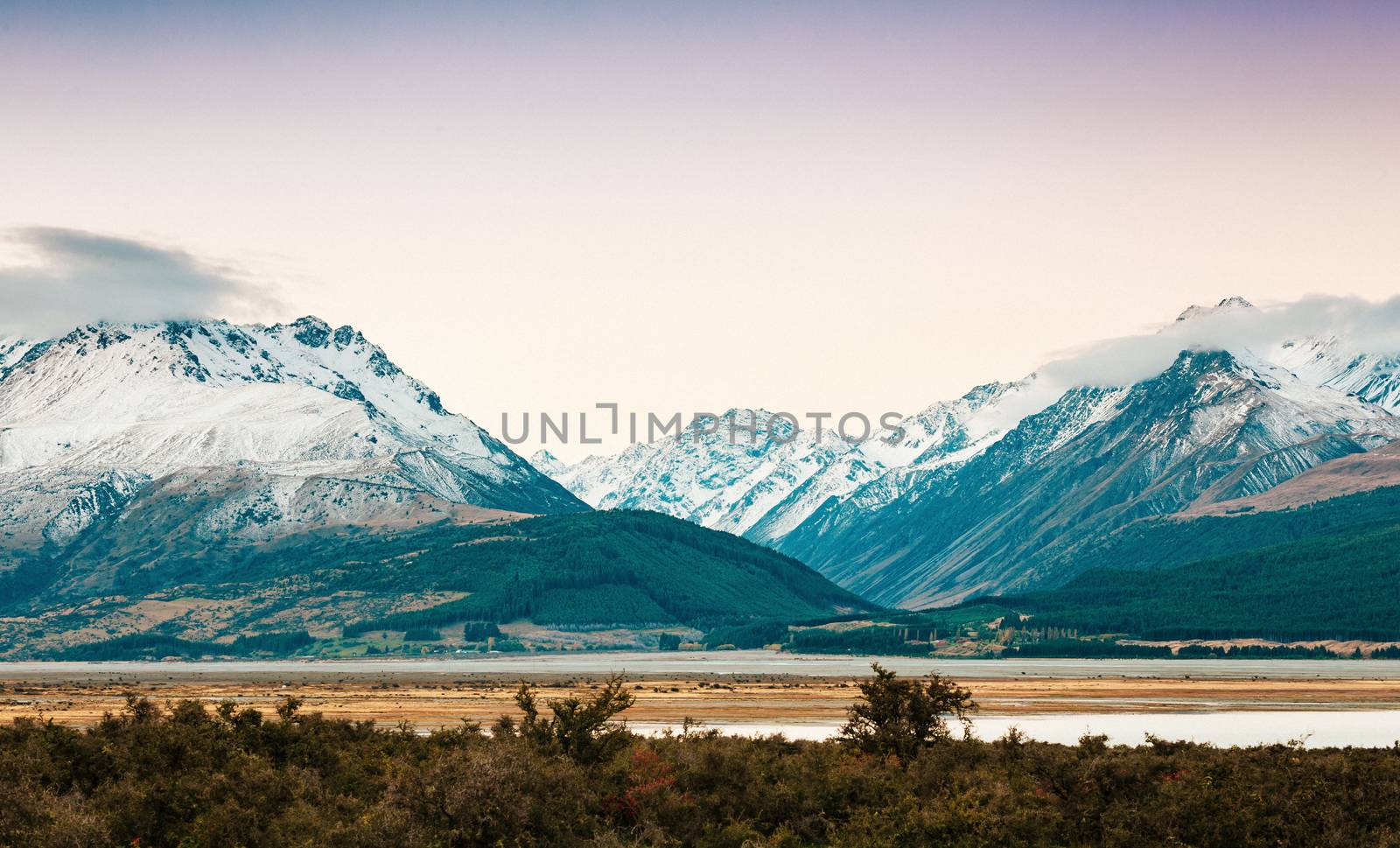 Snowcapped Mt. Cook Peak during Sunset in Mt. Cook National Park, magnificent rugged mountain with snow and ice, South Island, New Zealand