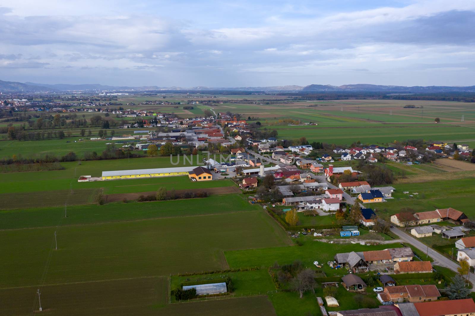 European countryside from the air, village in pannonian plain, Dravsko polje, Slovenia by asafaric