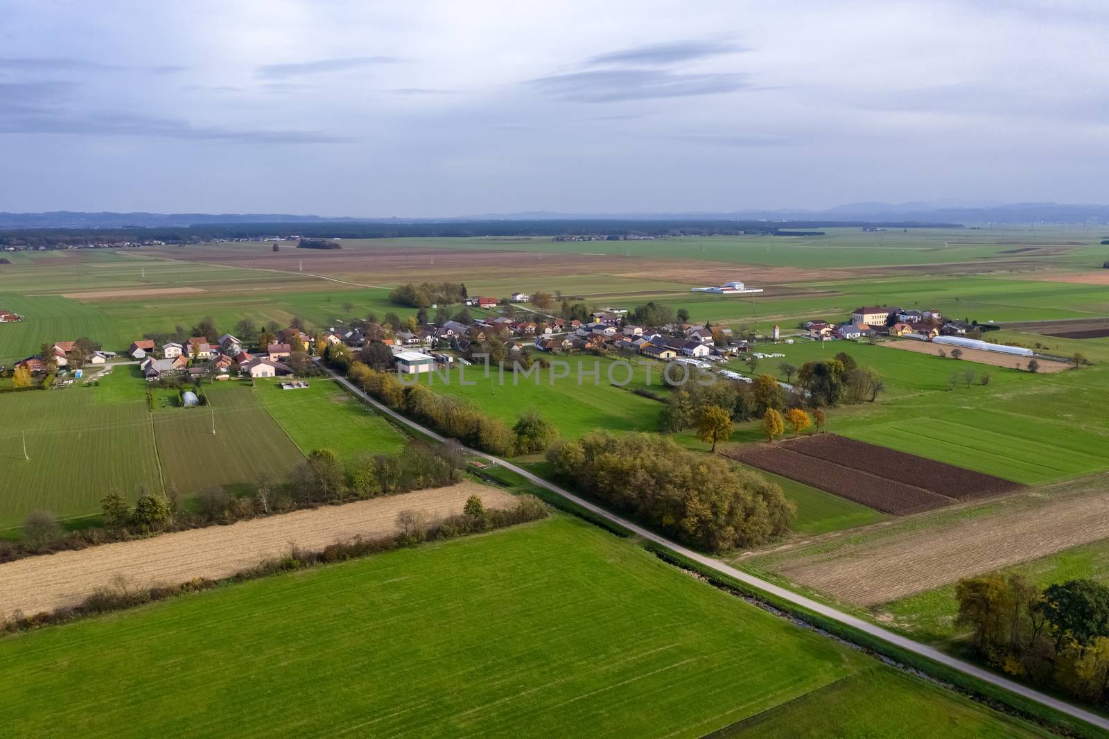 European countryside from the air, village in pannonian plain, Dravsko polje, Slovenia by asafaric
