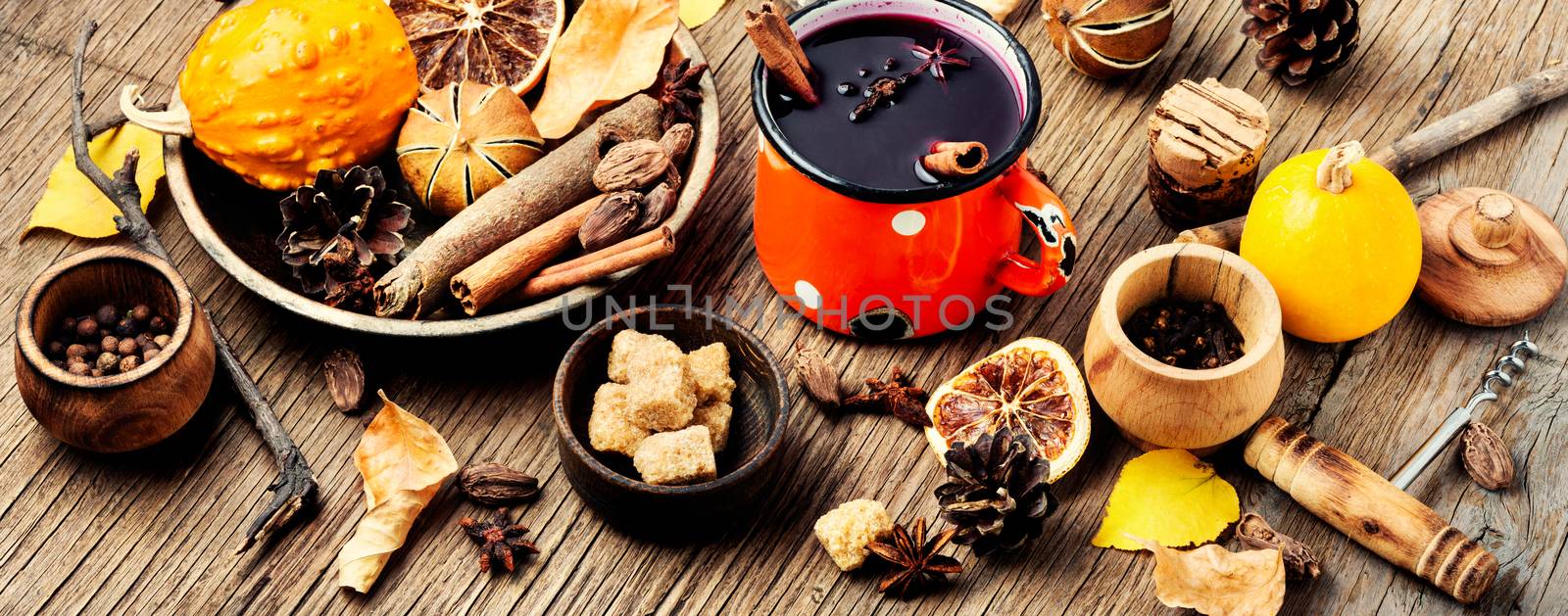 Mulled wine in autumn foliage by LMykola