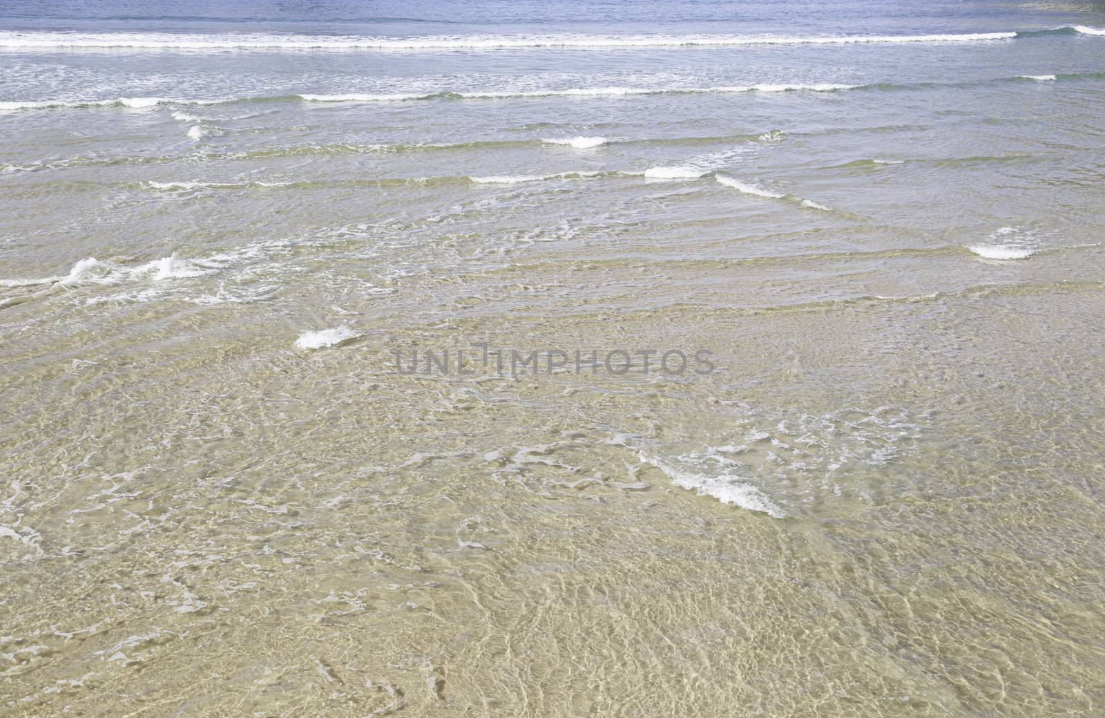 Sea water on a beach, detail of a beach in a city of Spain, nature and fun