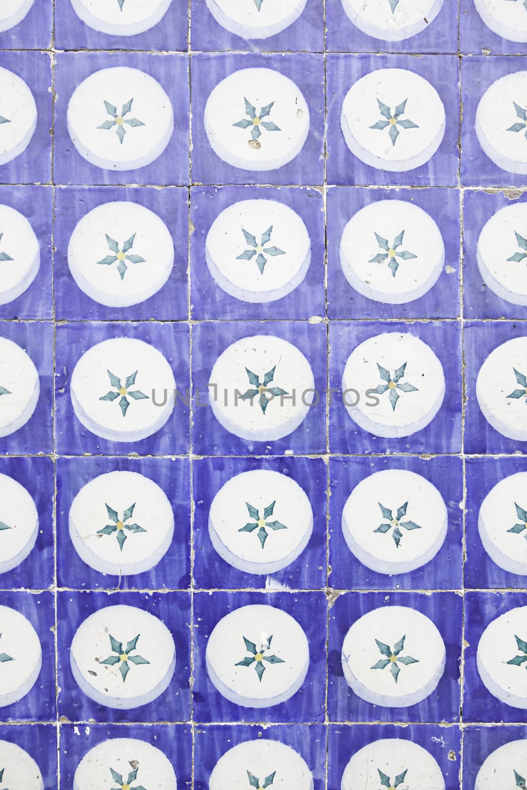 Typical old Lisbon tiles, detail of a classic ceramic tiles, art of Portugal