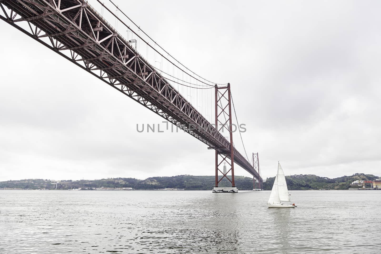 Metal bridge in Lisbon, detail of a classic bridge in the city, Portugal
