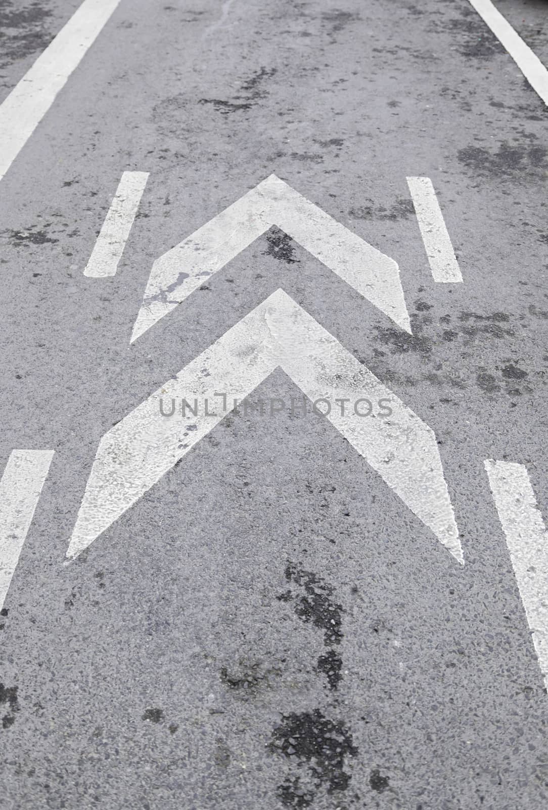 Traffic sign on asphalt, detailed traffic information painted on asphalt, caution and information