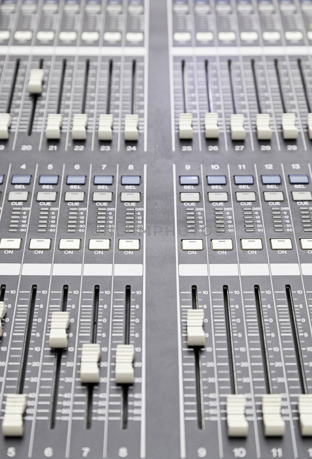 Detail of a concert mixer, mixer to control the volume and music, exploration and entertainment