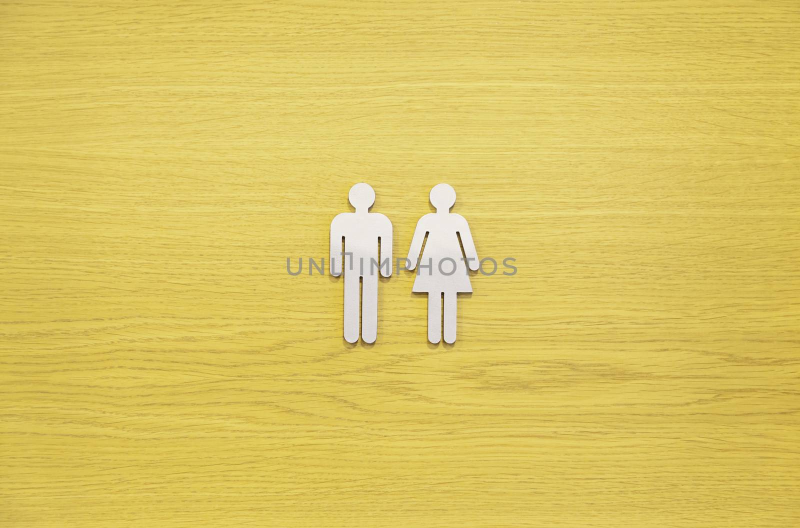 Toilets Sign on a wooden door, detail of a signal information in a public wc