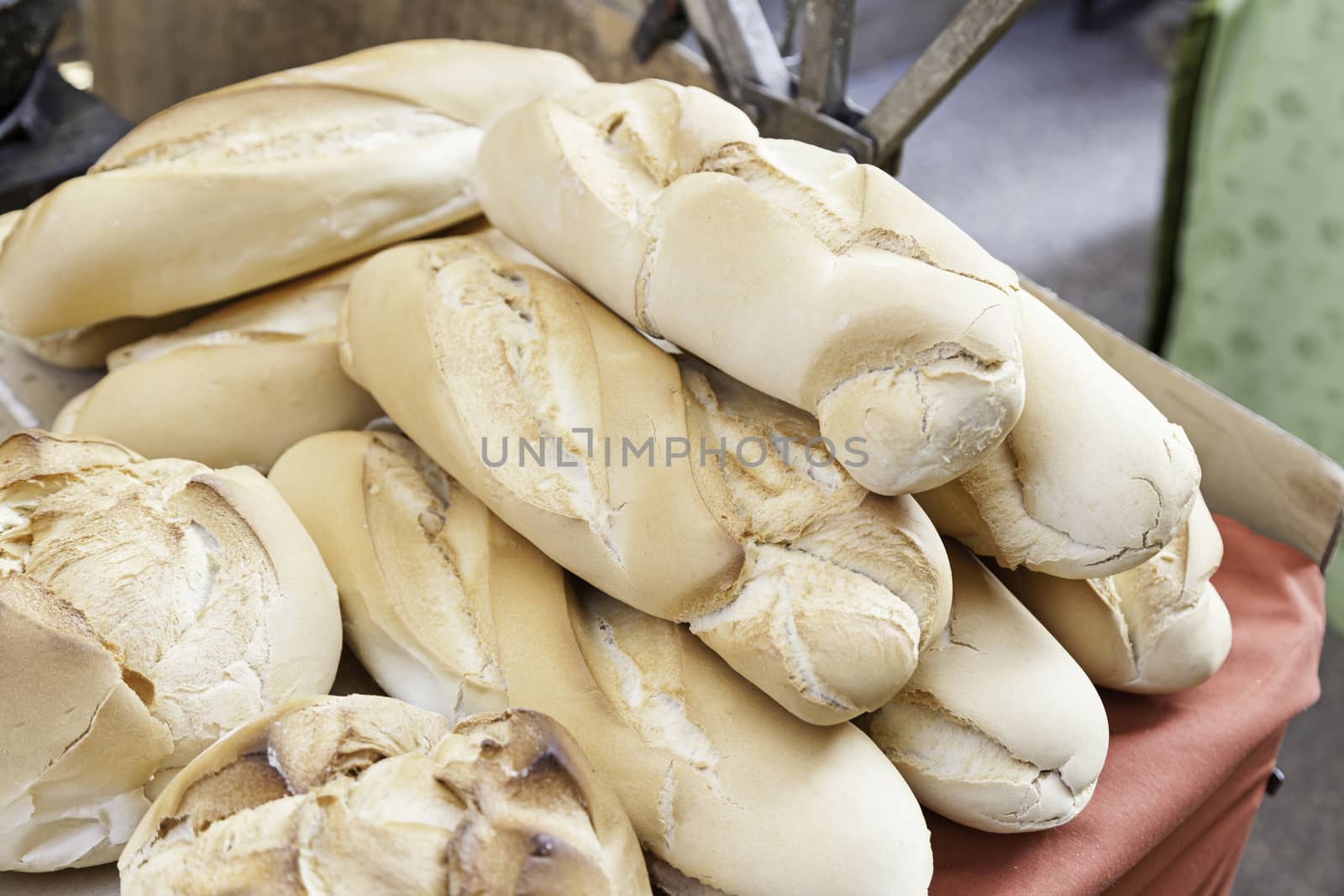 Artisan bread in a market, a product detail of daily food, food healthy lifestyle