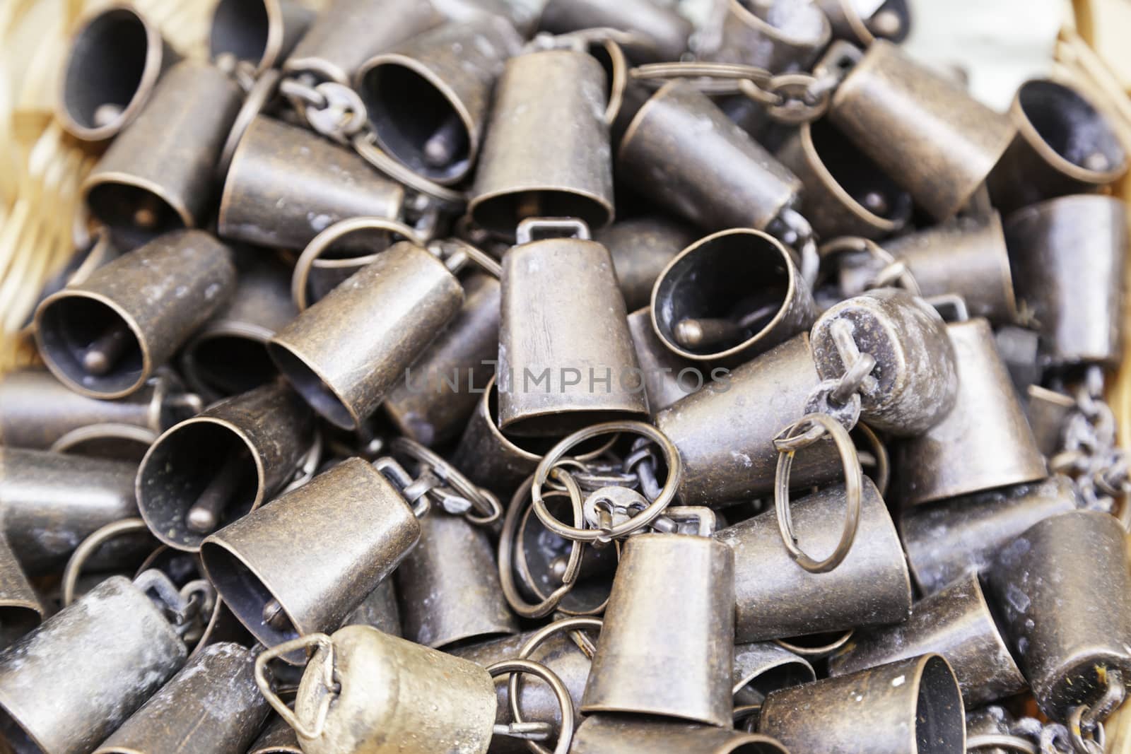 Metal cow bells, detail of some instruments to produce sounds, Local handicrafts