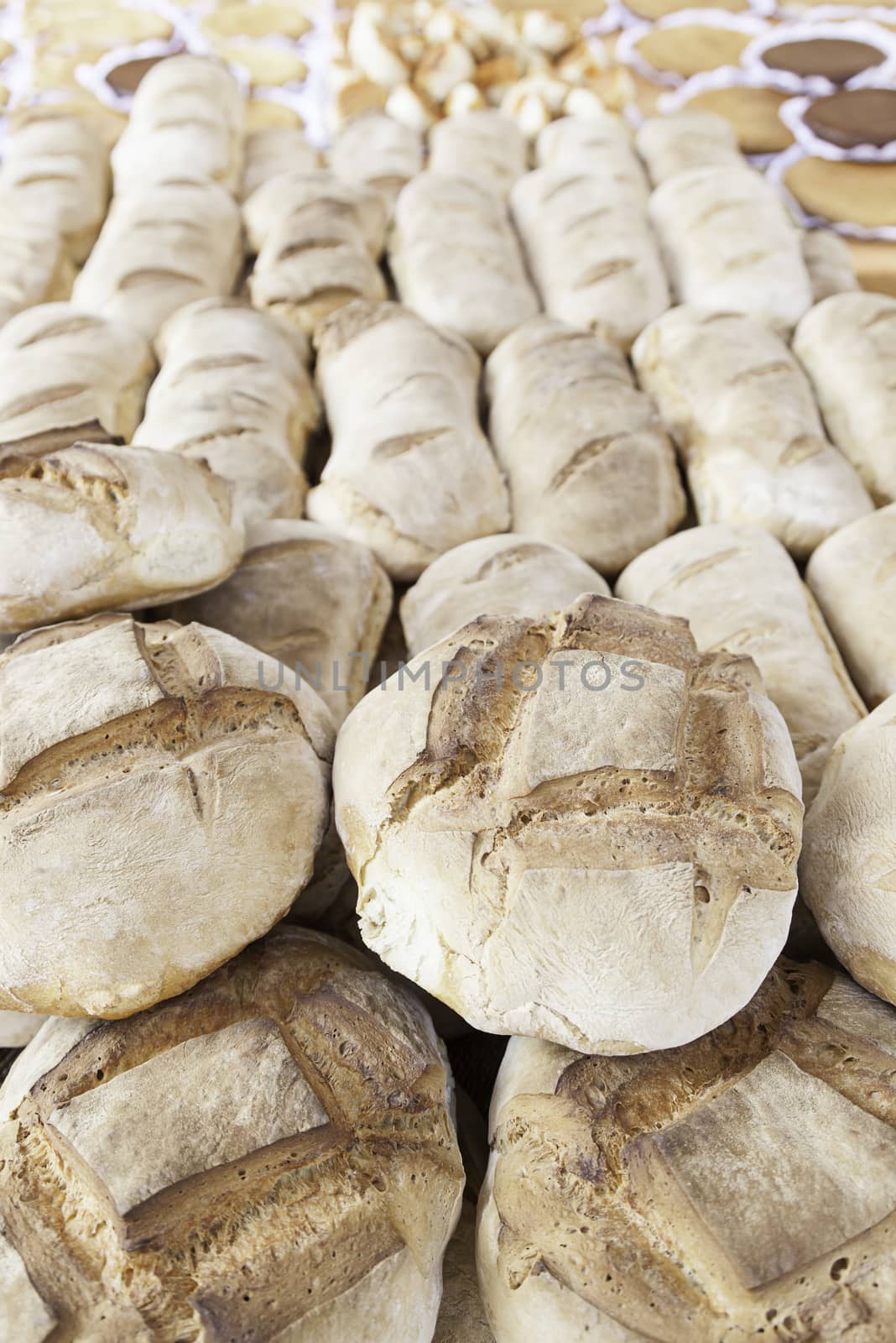 Artisan bread in a market, a product detail of daily food, food healthy lifestyle
