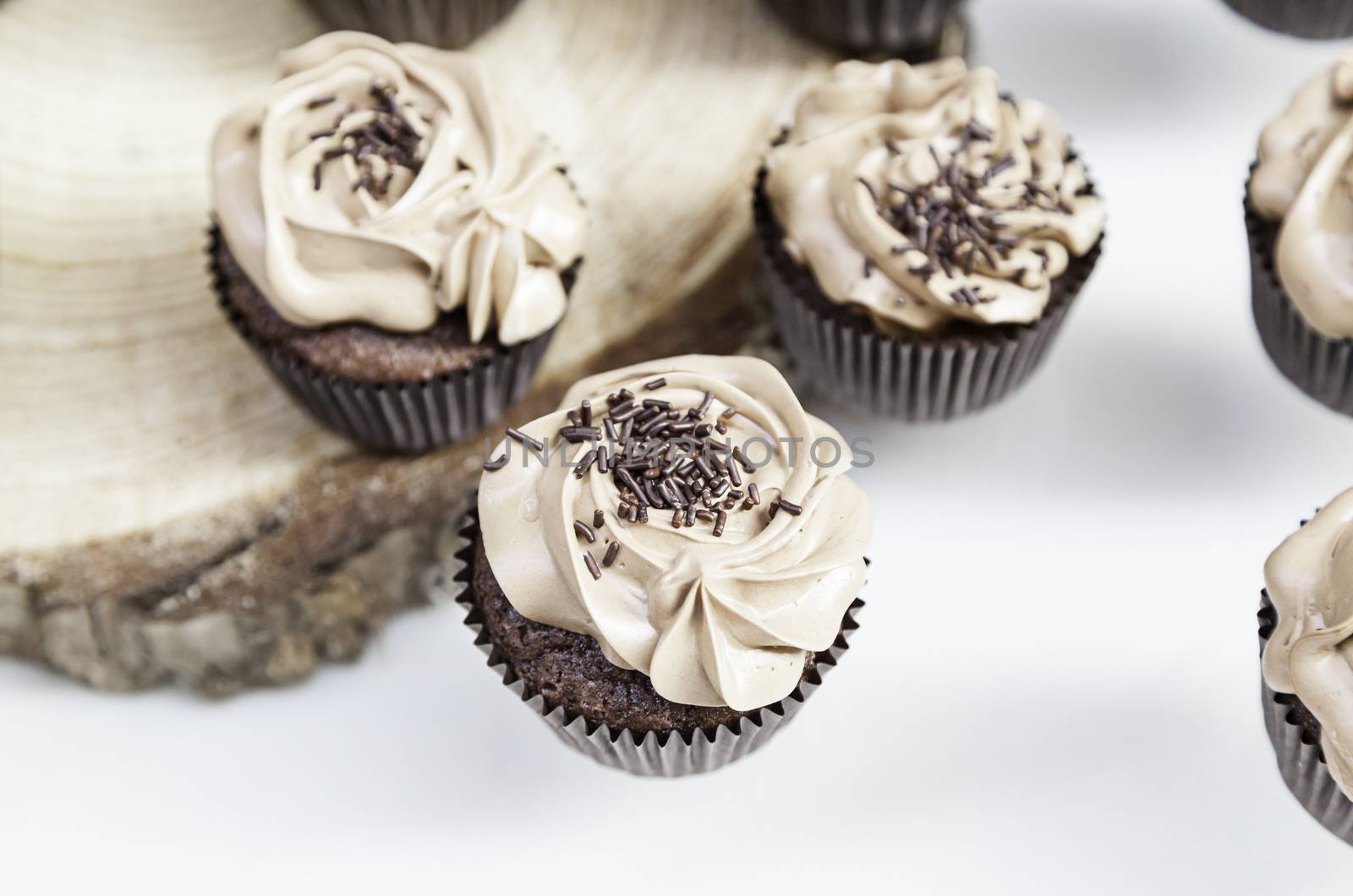 Sweet cupcakes decorated dessert detail flavors, colors and decoration, party and celebration
