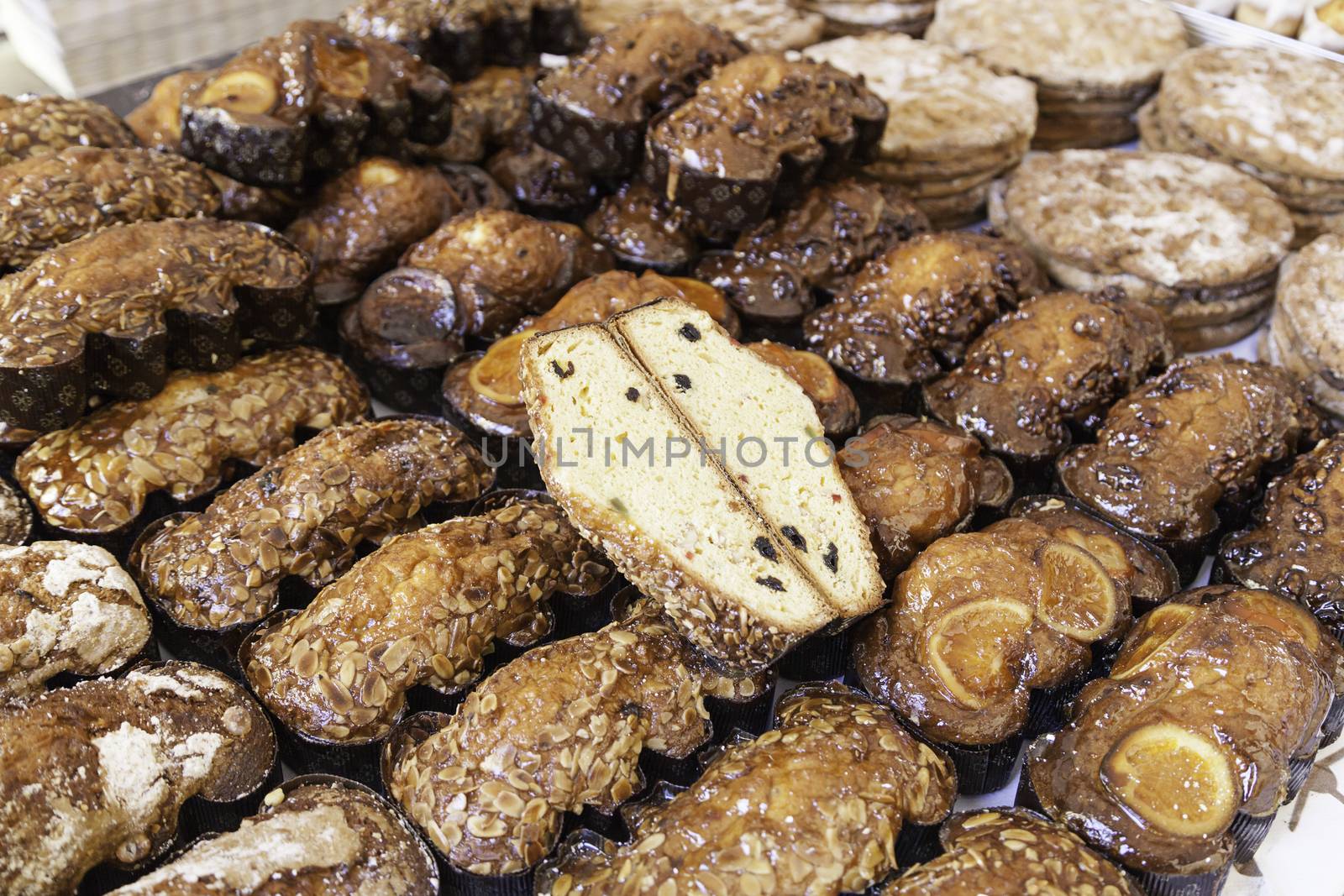 Homemade biscuits flavors, detail of a typical dessert in a market, sweet and juicy