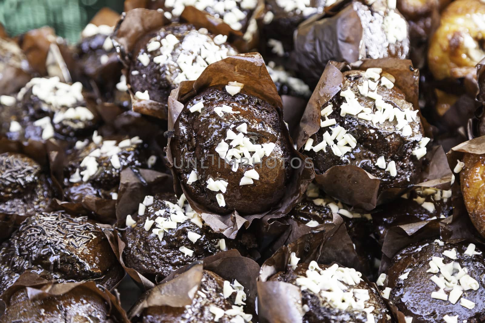 Homemade chocolate cupcakes, detail of a sweet dessert, traditional pastries