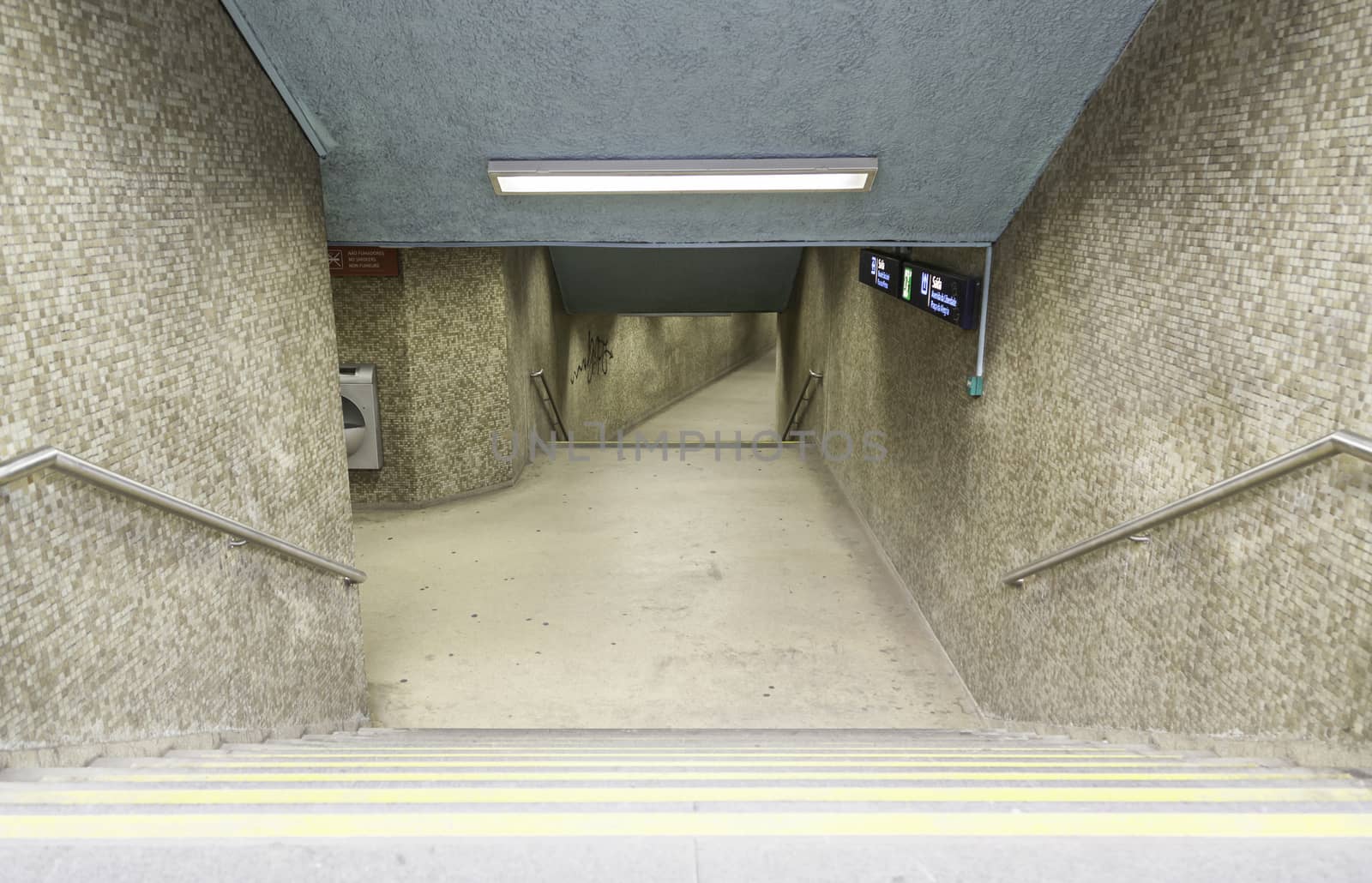 Stairs to the Lisbon Metro, detail of the entrance to the underground public transport