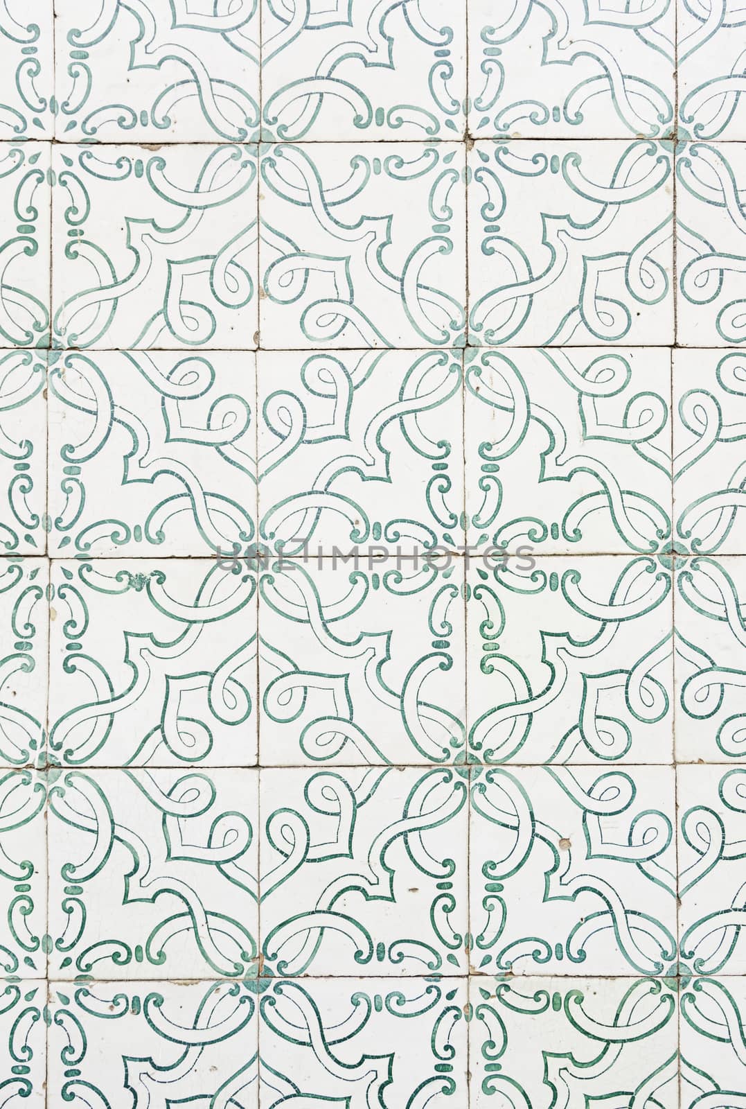 Typical old Lisbon tiles, detail of a classic ceramic tiles, art of Portugal