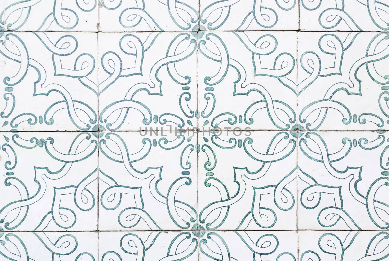 Typical old Lisbon tiles, detail of a classic ceramic tiles, art of Portugal