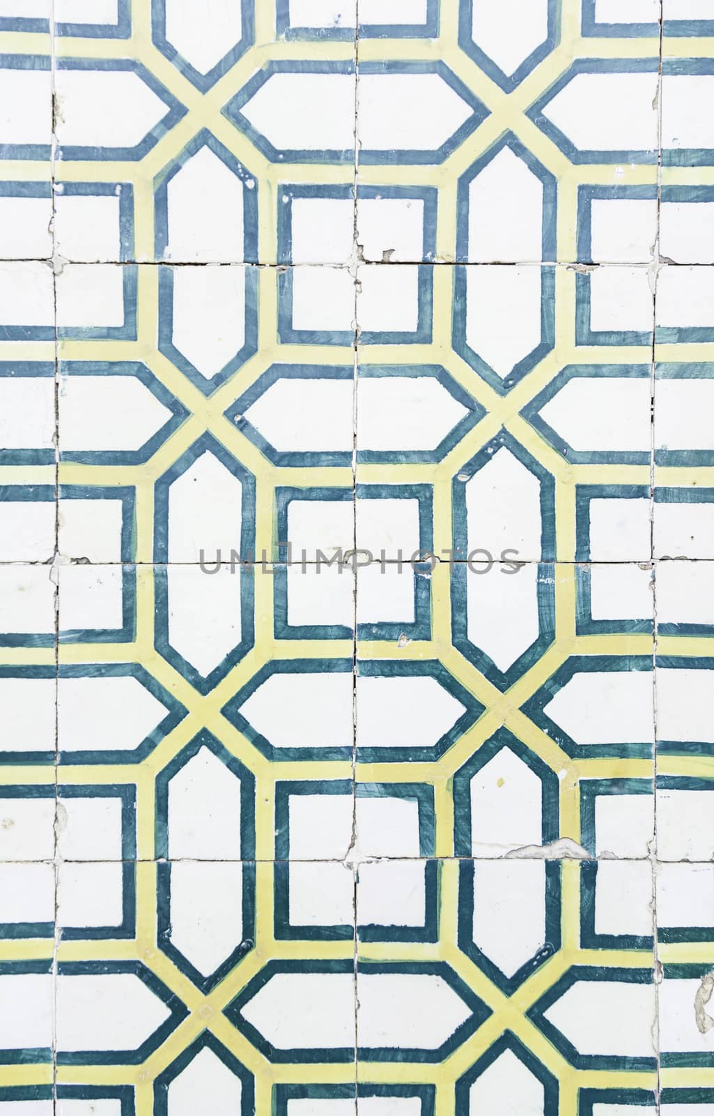 Typical old Lisbon tiles, detail of a classic ceramic tiles, art of Portugal