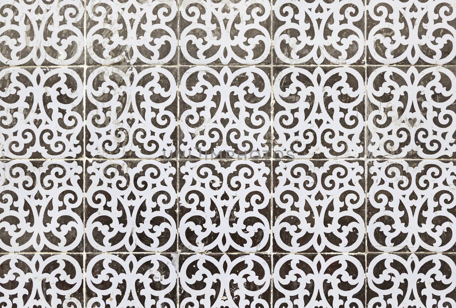 Typical old Lisbon tiles, detail of a classic ceramic tiles, art of Portugal