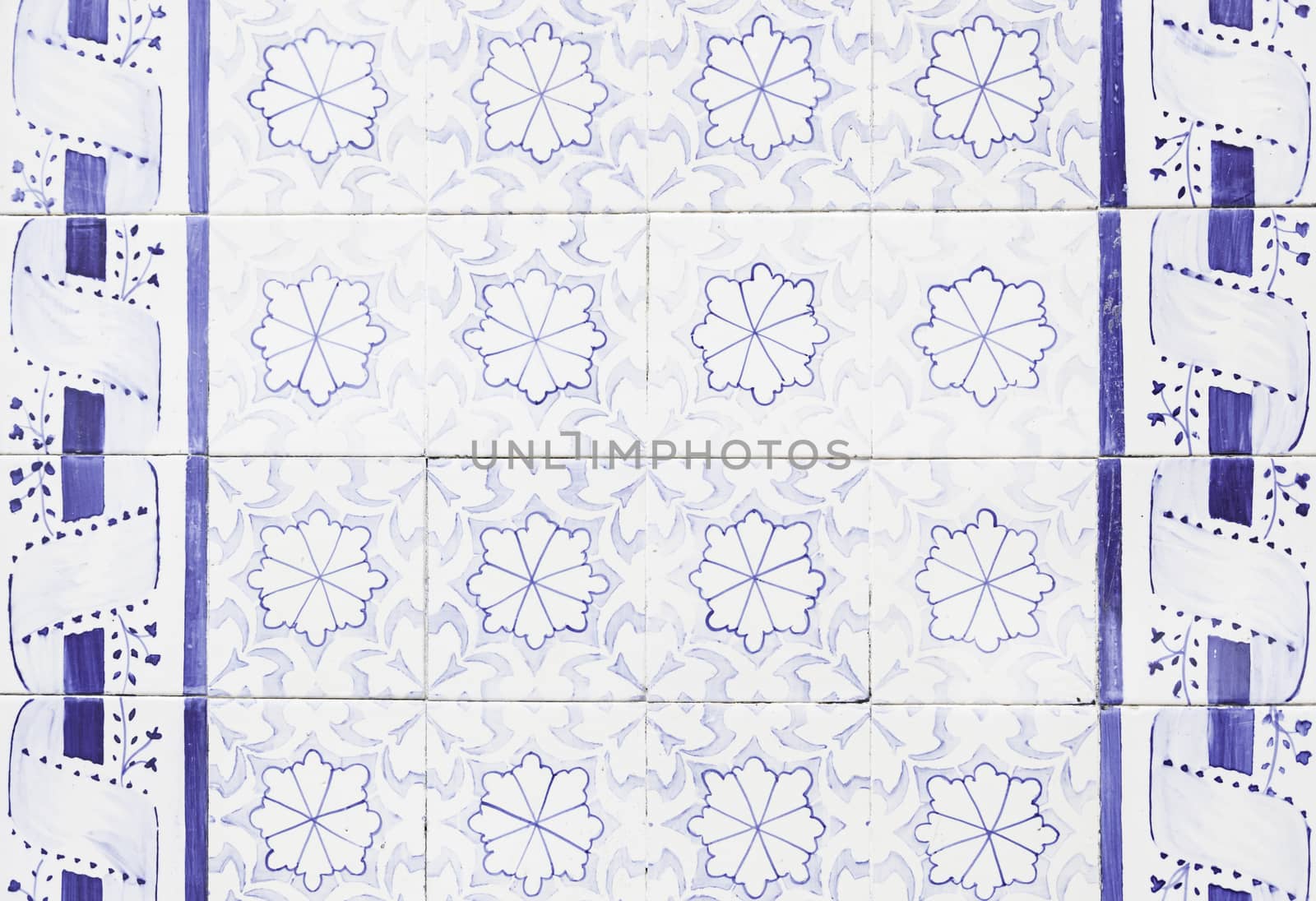 Typical old Lisbon tiles, detail of a classic ceramic tiles, art of Portugal
