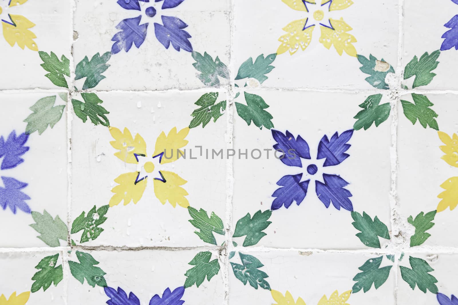Typical old Lisbon tiles, detail of a classic ceramic tiles, art of Portugal