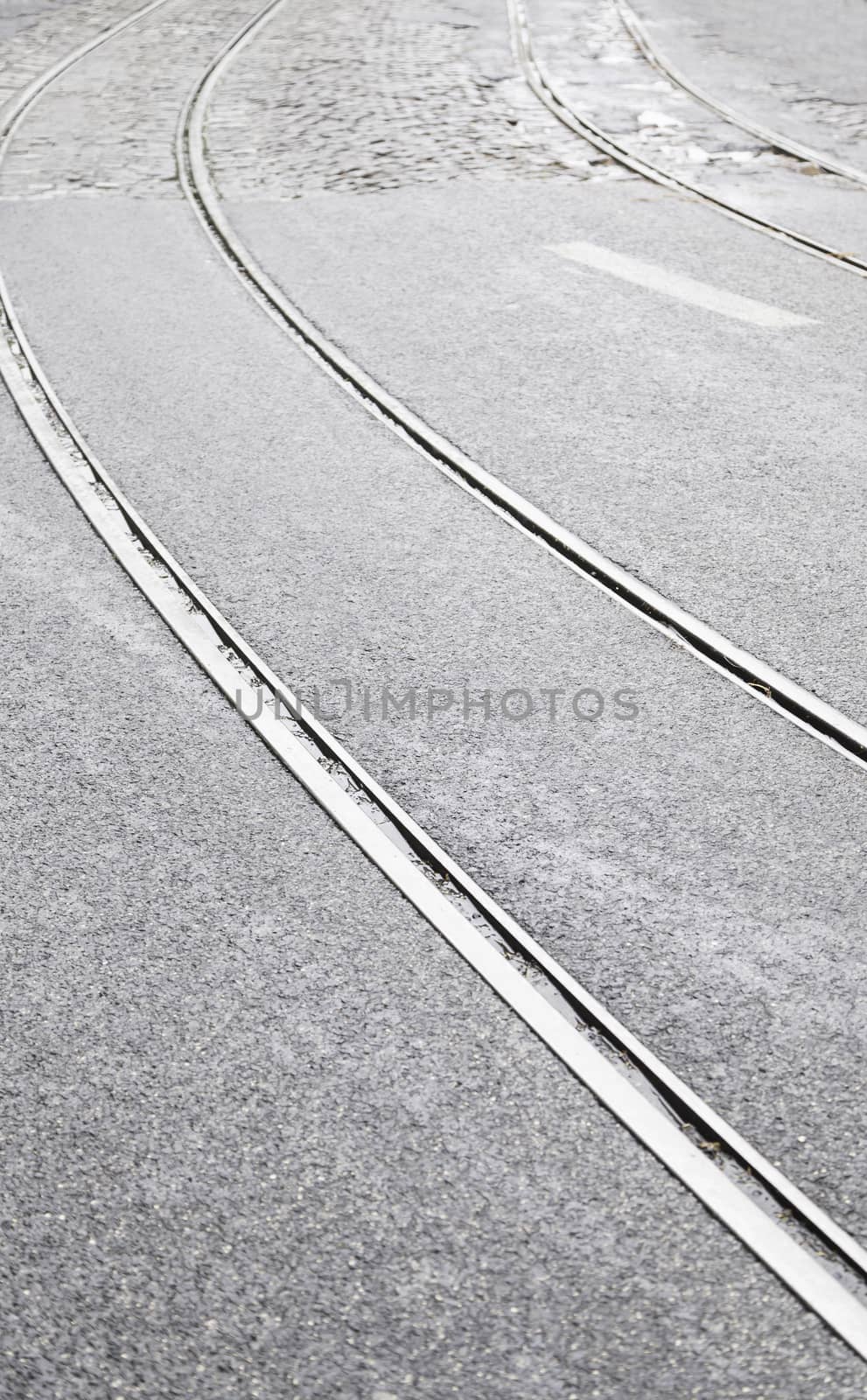 Tram tracks on a street in Lisbon by esebene