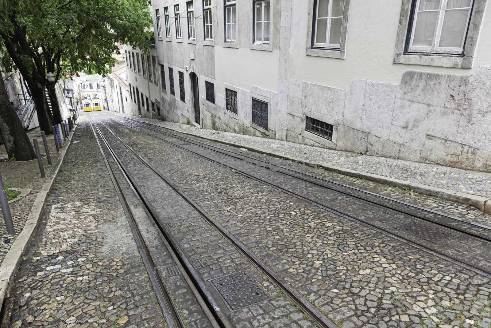 Old trams in Lisbon, detail of an old city transport, ancient art, tourism in the city