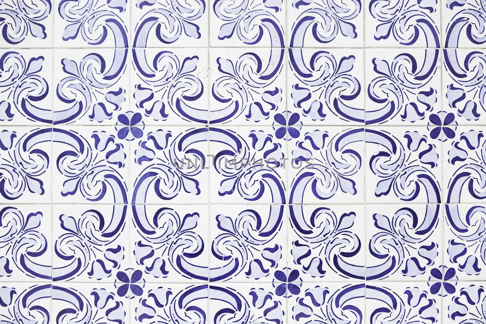 Typical old Lisbon tiles, detail of a classic ceramic tiles, art of Portugal