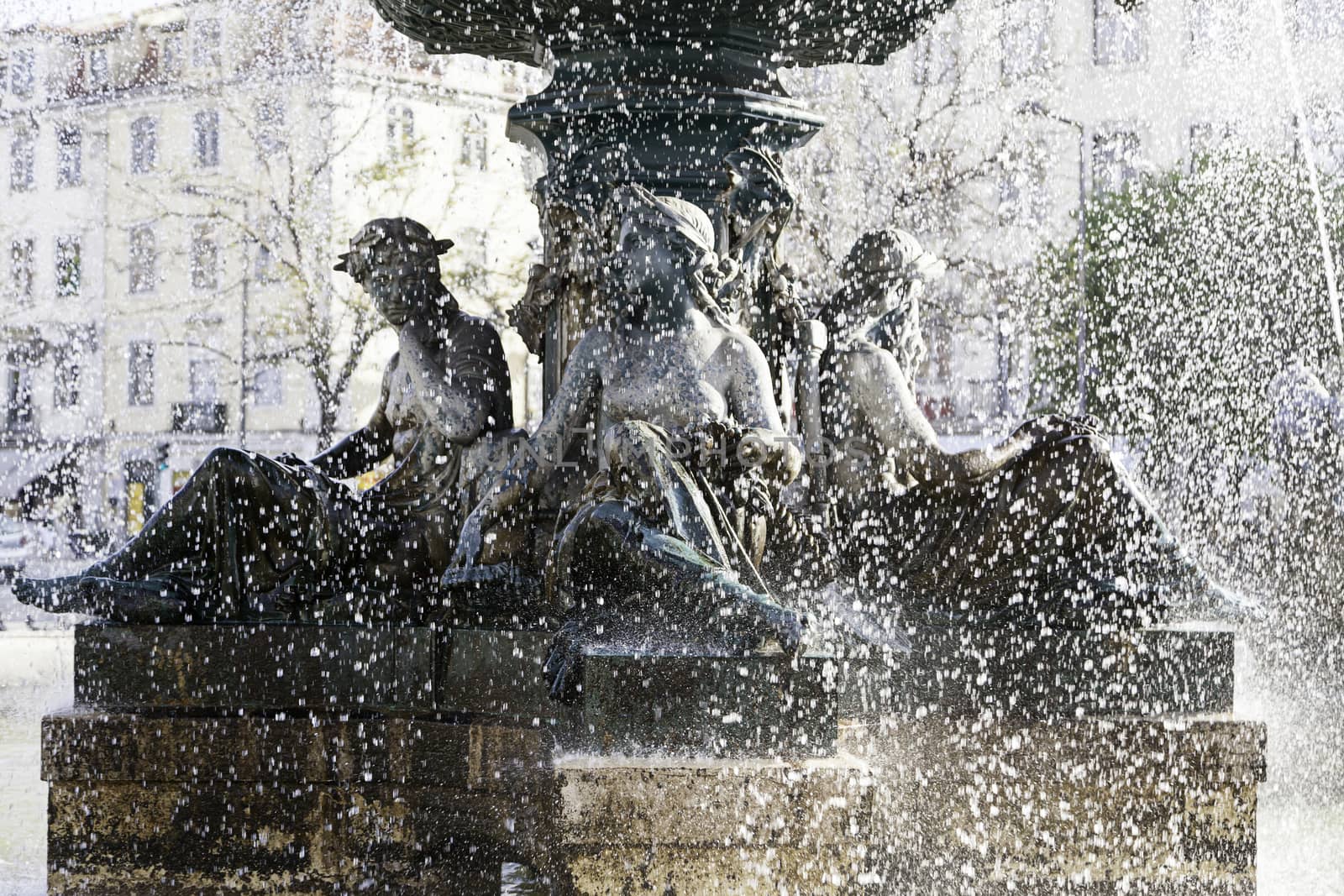 Typical Source of Lisbon, detail of an ancient monument with water, decoration in the city