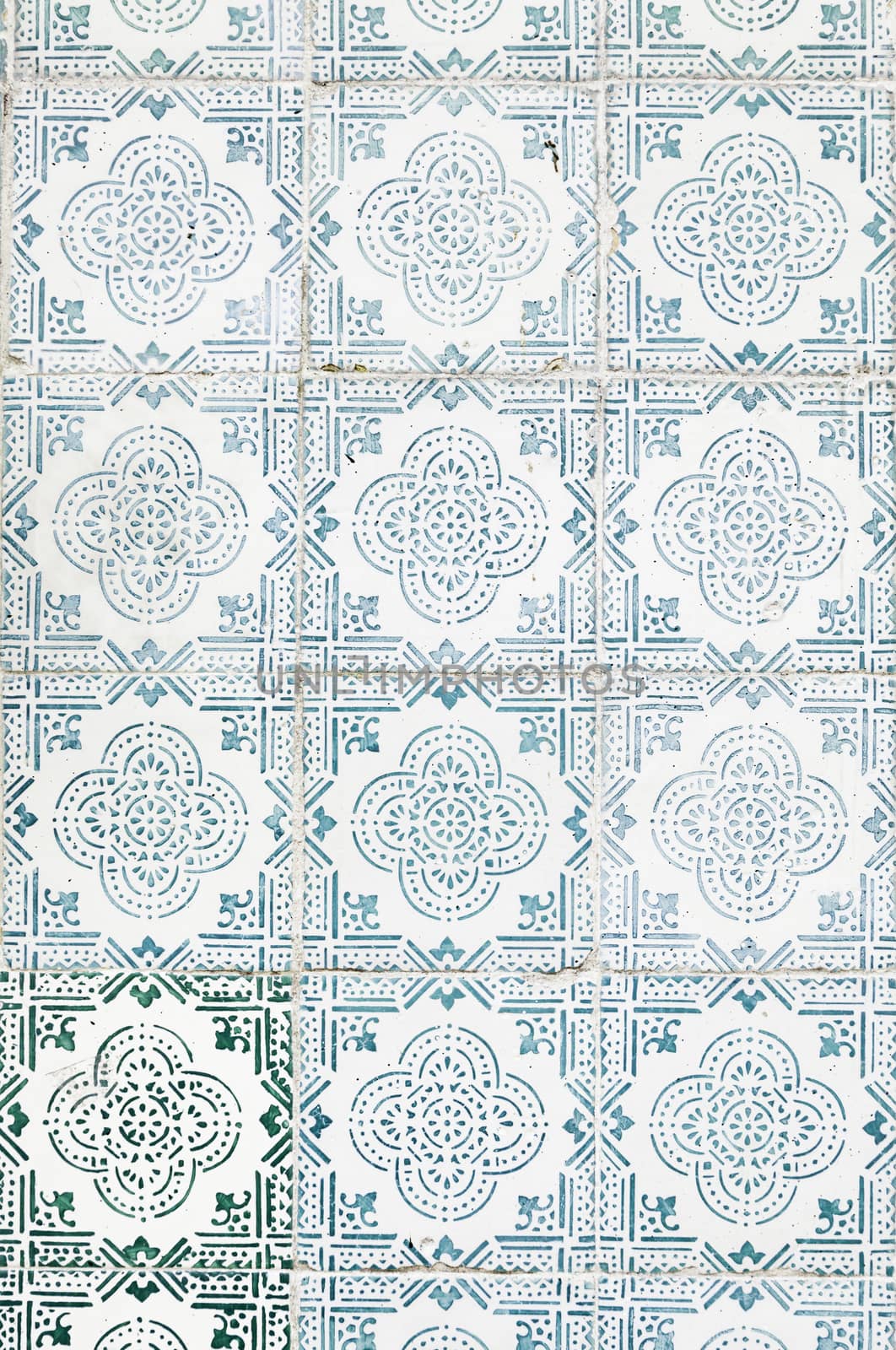 Typical old Lisbon tiles, detail of a classic ceramic tiles, art of Portugal