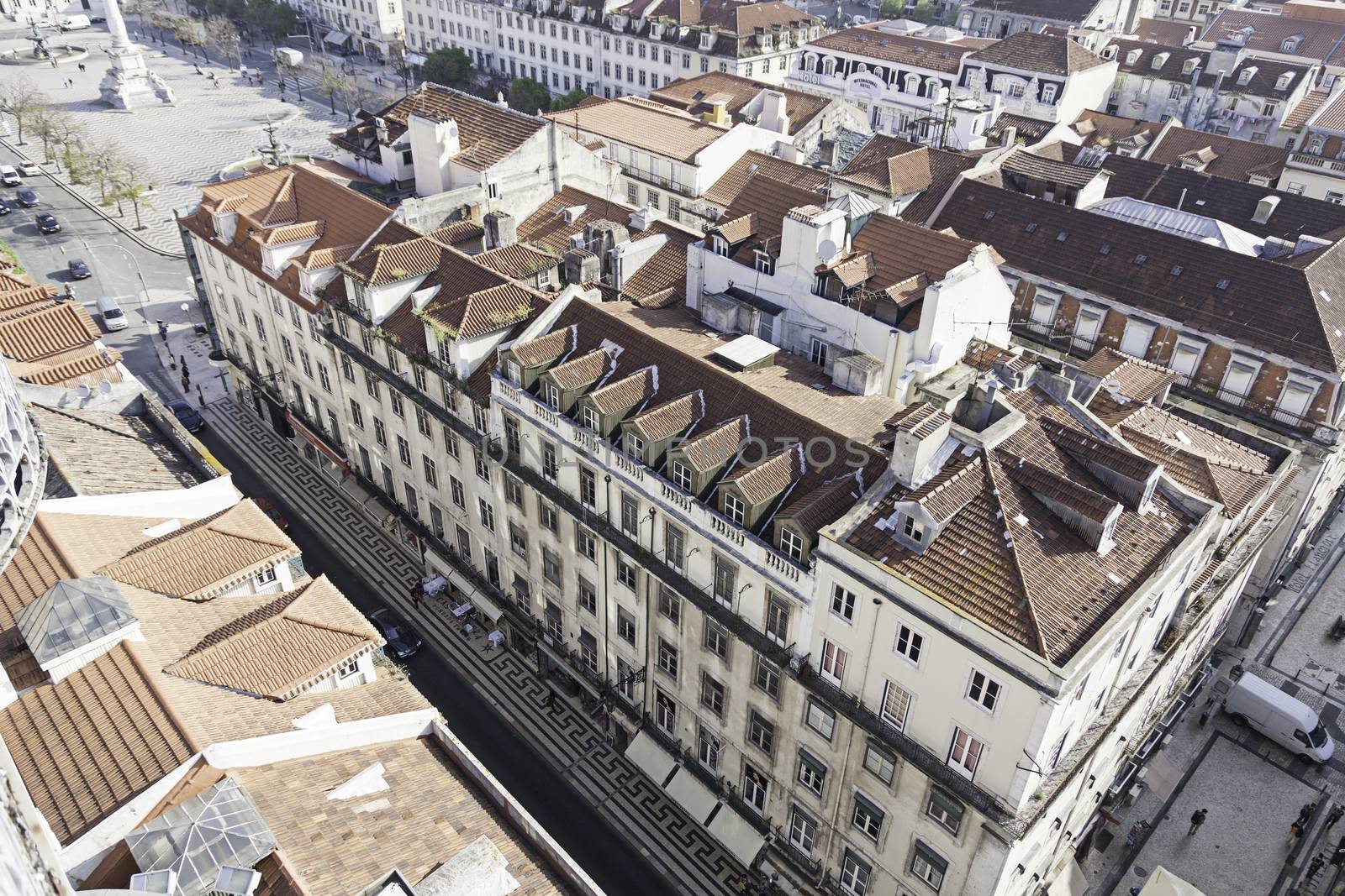 Panoramic view of the city of Lisbon, a detail of Lisbon streets, tourist city, Portugal