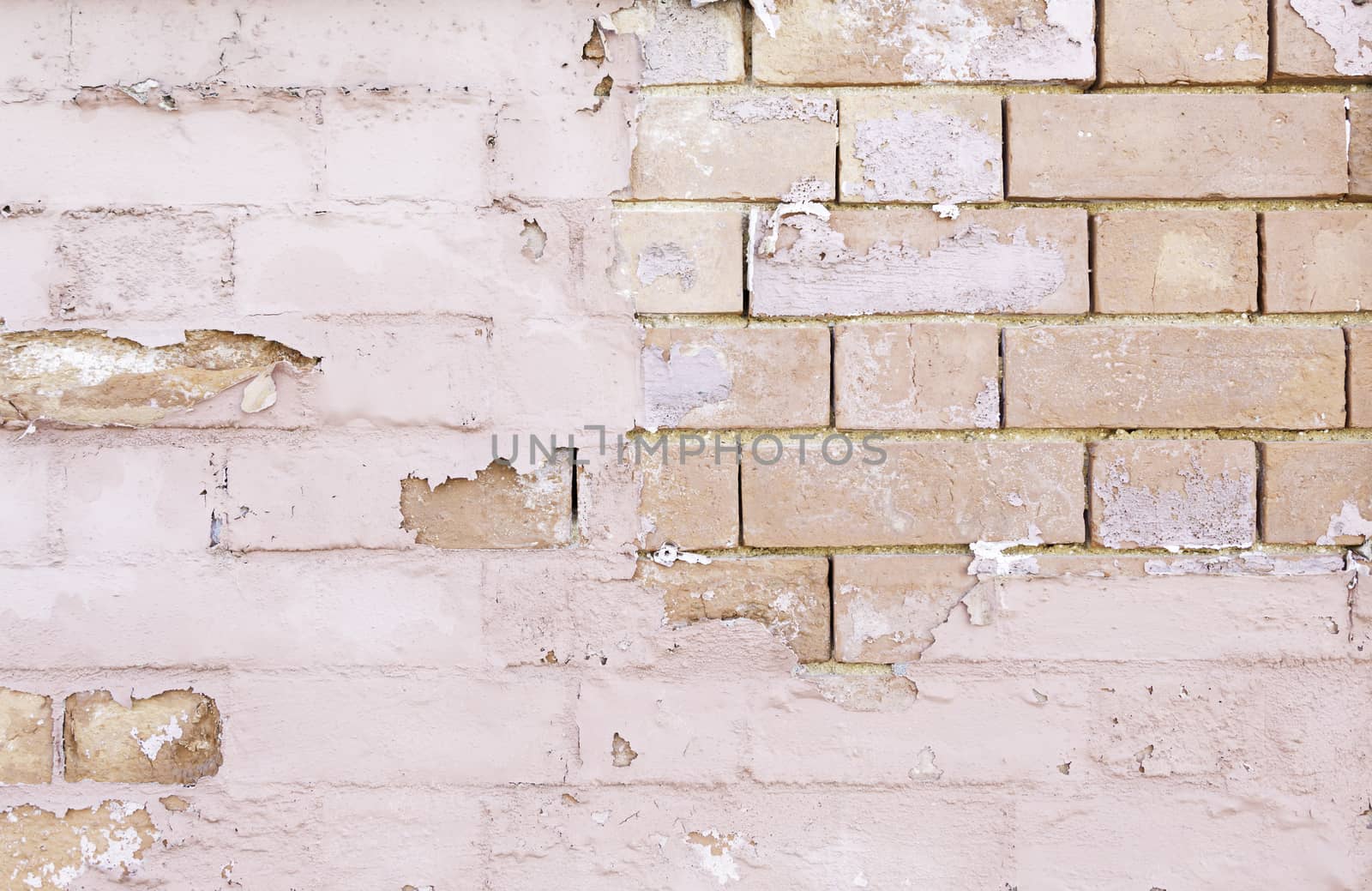 Brick Wall battered and abandoned, detail of a wall in the city in ruins, neglect and dirt textured background