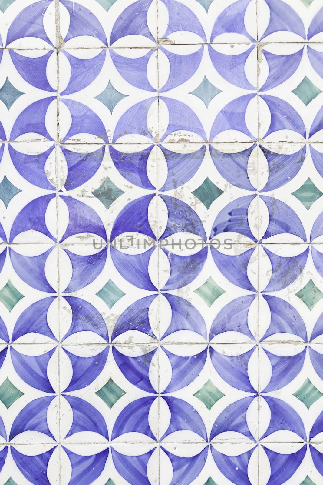 Wall tiles with typical old Lisbon, detail of traditional decoration of Portugal, ceramic art
