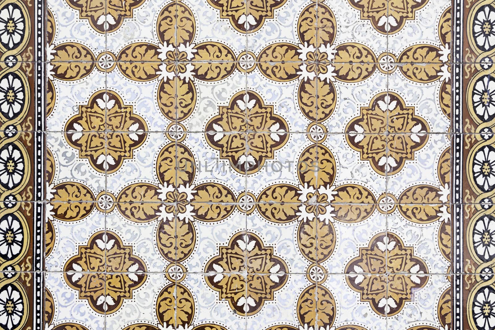 Wall tiles with typical old Lisbon, detail of traditional decoration of Portugal, ceramic art