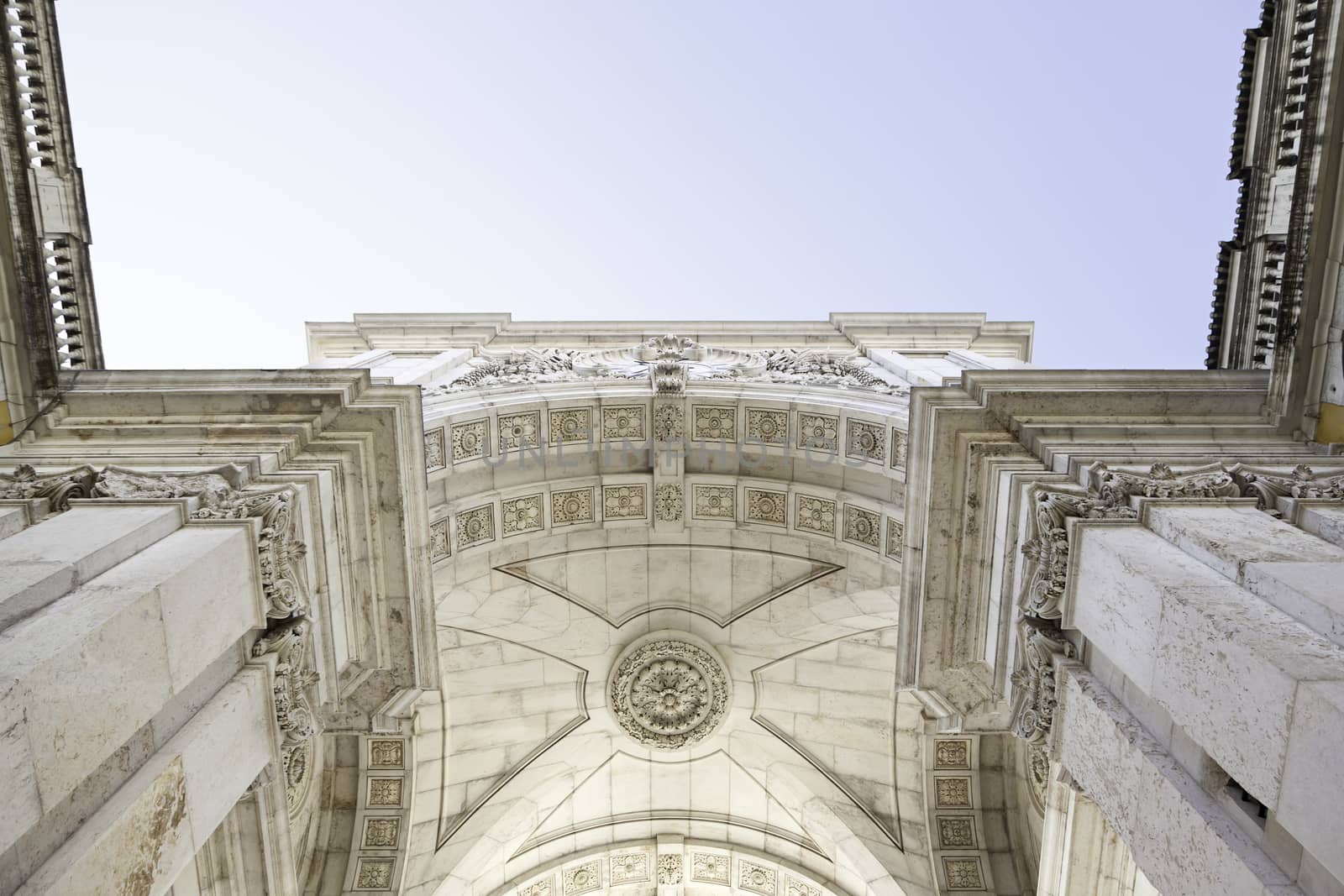 Arco of commerce in Lisbon, detail of a historical monument of the city, art in the city