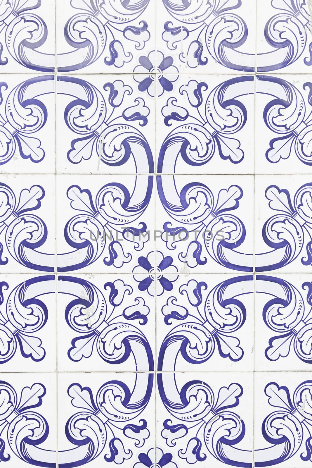 Typical old Lisbon tiles, detail of a classic ceramic tiles, art of Portugal